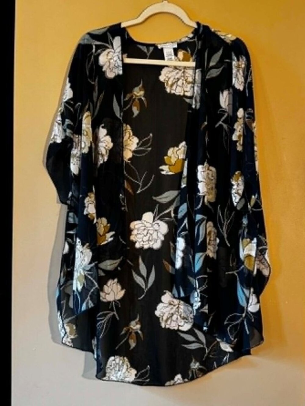 Emory Park Navy Floral Sheer Kimono Cardigan Cover Up Navy, white & olive floral